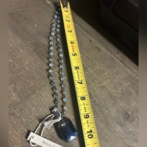 Melania Clara Blue Beaded Necklace with large‎ emerald cut Pendant